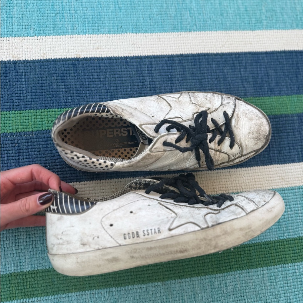 Golden Goose Distressed White Sneakers with Dark Laces